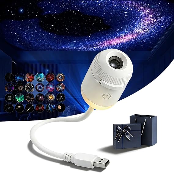 Hd Smart Dynamic 5d Holographic Night Light Projector, 360 Adjustable Brightness, Plug and Play Hd Star Projector, 2-in-1 Mini Galaxy Projector Night Light for Ceiling Wall Room Decor,with 3 films
