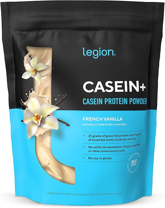 LEGION Casein Protein Powder (French Vanilla) - Slow-Release Micellar Casein Protein - Non-GMO, Gluten-Free & Naturally Sweetened from Grass-Fed Cows (25 Servings)