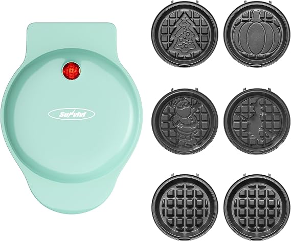 Sunvivi 4" Kids Mini Waffle Maker - Waffle Iron with 6PCS Removable Plates