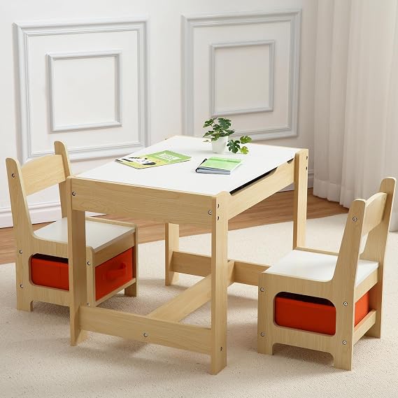 Kids Table and Chair Set, 3 in 1 Children Activity Table w/Storage, Removable Tabletop, Blackboard, 3-Piece Toddler Furniture Set for Art, Crafts, Drawing, Reading, Playroom (Yellow)