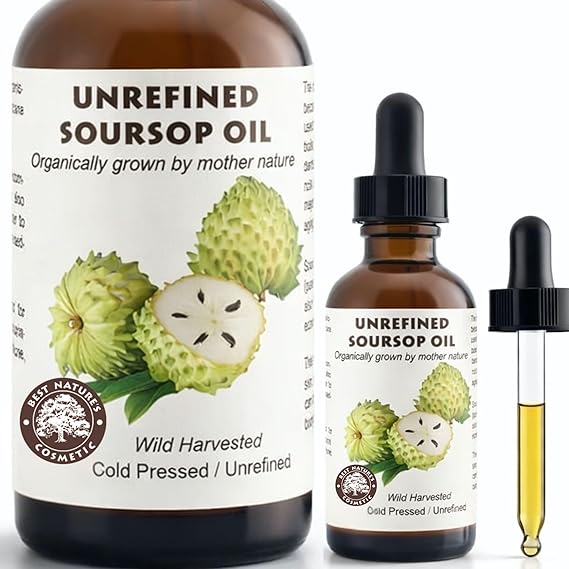 Virgin Soursop Oil (Anona Muricata, Graviola, Guanabana) 100% Pure, Organic, Cold-Pressed, Unrefined 1oz - 30ml Natural Facial Oil & Moisturizer for Dry, Damaged, or Sensitive Skin.