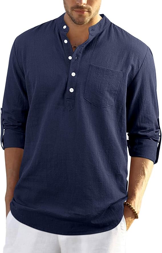Casual Shirts for Men UK Henley Linen Shirts Men Granddad Shirts Men 