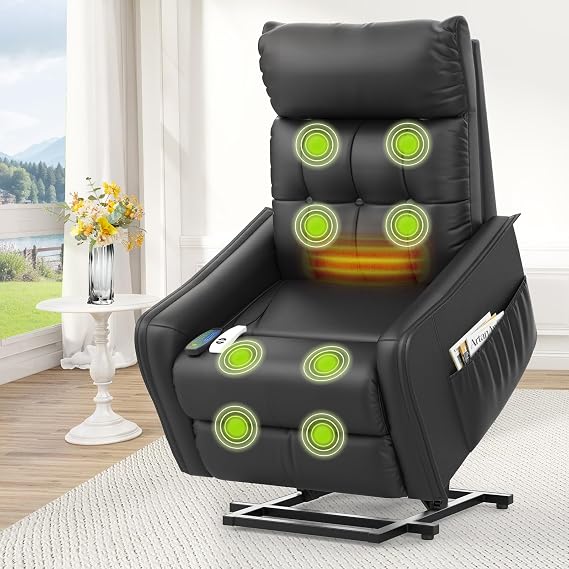 TV Chair Relaxing Chair with Rising Aid Electric Massage Chair with Reclining Function Massage & Heating TV Chair Recliner Chair Upholstered Chair Living Room Chair with 2 Remote Controls