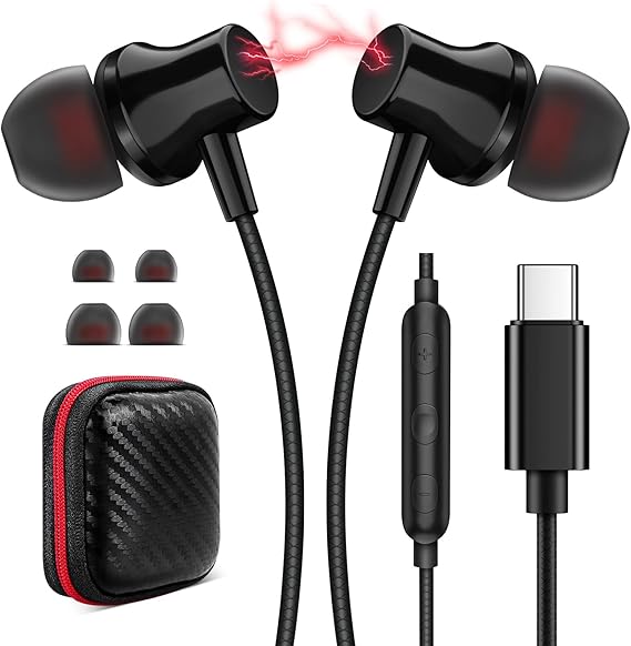 ASKUBSKU USB C Headphones for Samsung S26 S25 Ultra S24 S23 Fe, Black