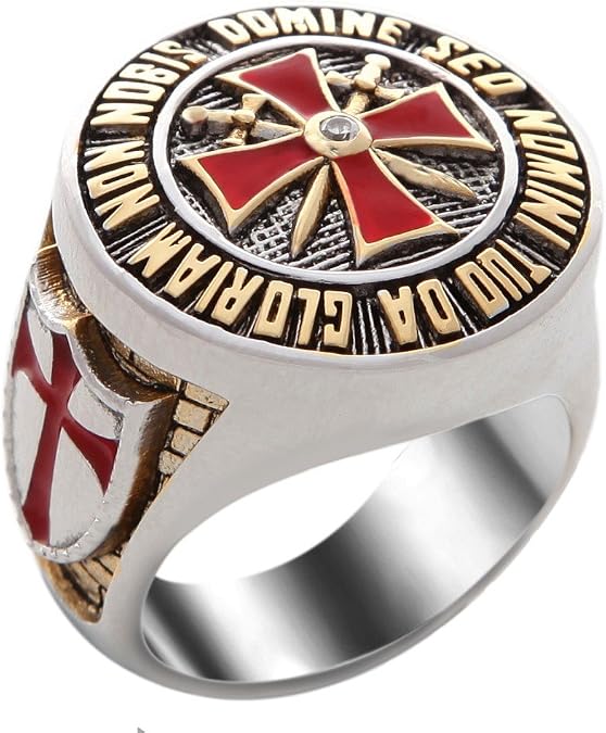 Handmade Knight Templar Masonic Ring 18k Gold Pld Red Cross White Version 40 Gr BR-8
