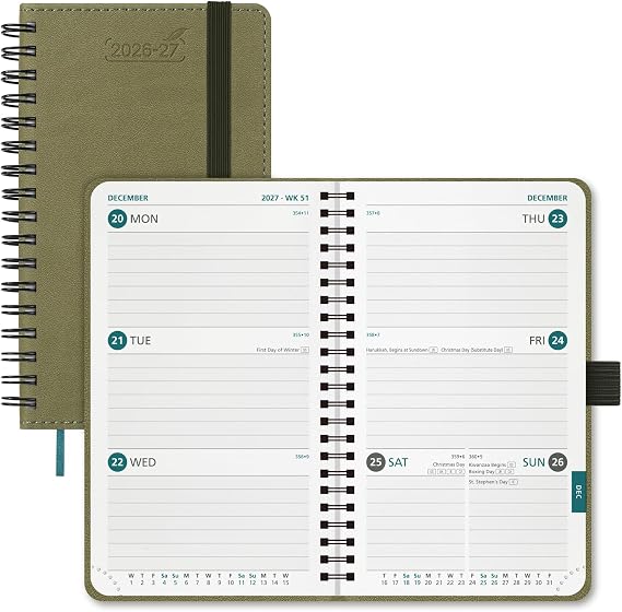 BEZEND Pocket Diary 2026-2027 Week to View Spiral Softcover A6 15.5 x 9 cm