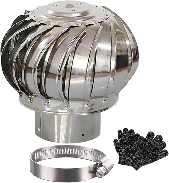 8 Inch Roof Turbine Vent Stainless Steel Roof Vent 3-16 Inch Silent Rotation Turbine, Chimney Spinner Cowl, Exhaust Hood For House, Factory, Attic, Farm(160mm-6.3in)