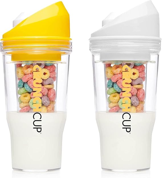 CRUNCHCUP Bundle & Save on Two Portable Cereal Tumblers - No Spoon, No Bowl, It's Cereal on the Go [Yellow & White]