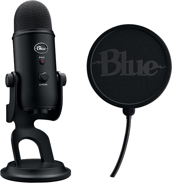 Logitech Blue Yeti Game Streaming Kit with Yeti USB Gaming Mic, Blue VO!CE Software, Exclusive Streamlabs Themes, Custom Pop Filter, PC/Mac/PS4/PS5 - Blackout