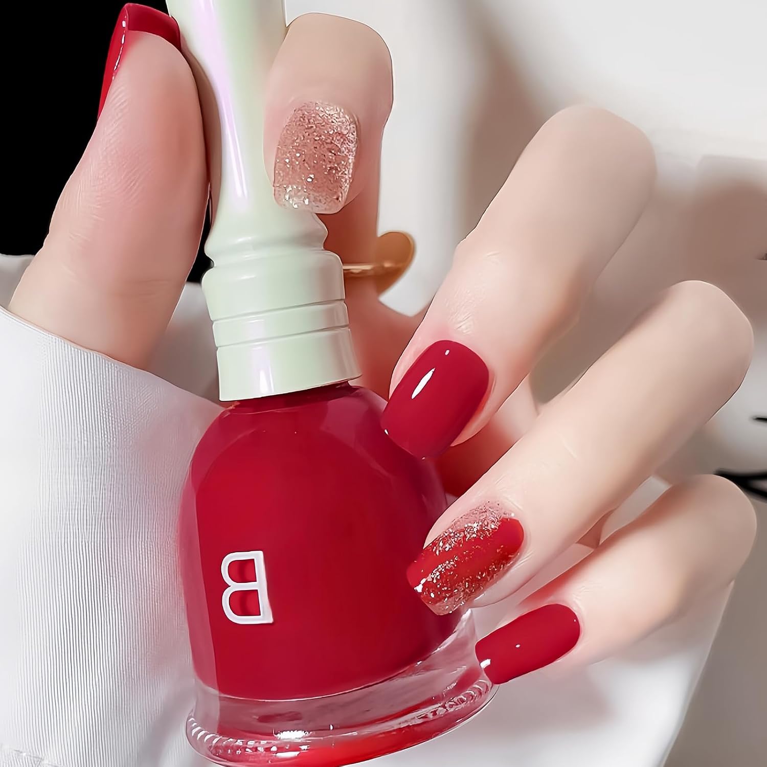 Bright Red Gel Nail Polish, Air Dry Nail Polish, Red Nail Polish Quick Dry with Rose Scent, Gel Nail Polish Red without UV Lamp, Ferrari Red Nail Polish for Women Manicure Diy Nail Art Salon, 11ML