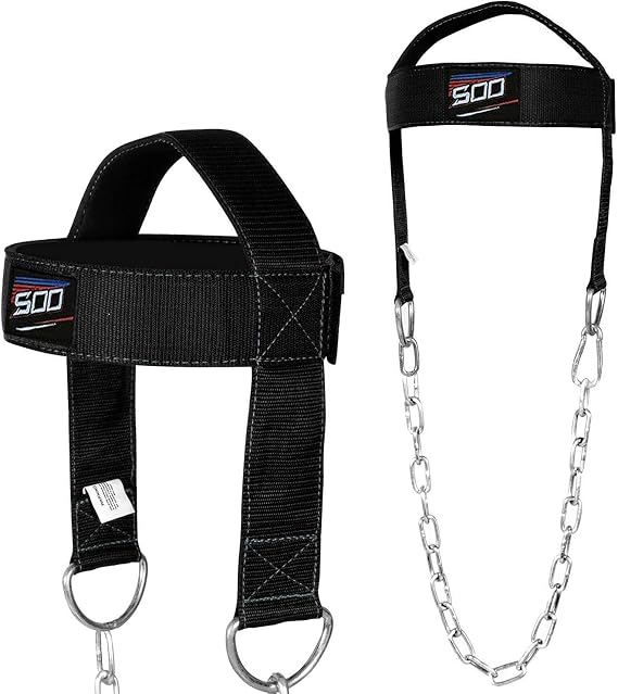 Neck Head Harness for Weight Lifting - 30" Heavy Duty Steel Chain Adjustable Head & Chin Strap Neck Exerciser, Trainer & Strengthener for Injury Recovery Support & Workout Home & Gym