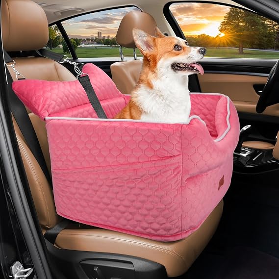Dog Car Seat for Small Dogs Up to 25 lbs with 6-Inch Memory Foam Cushion