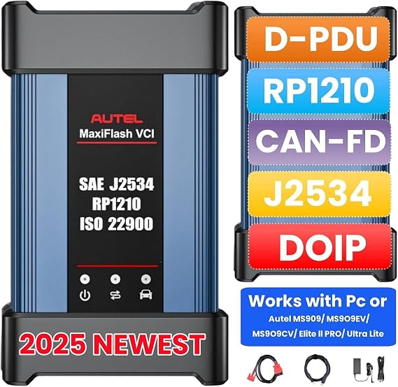Autel J2534 MaxiFlash VCI Kit, 2025 Bluetooth Vehicle Communication Interface J2534, ECU Programming, DoIP/CAN FD/ J2534/ D-PDU 4 Channels, Work with MaxiSYS MS909 MS909EV MS909CV MaxiCOM Ultra Lite