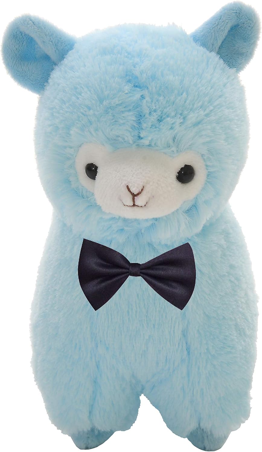 AngelGift Cute Big Soft Plush Alpaca Sheep Stuffed Animal Toy Cushion Doll, Bow Tie Lamb Plushie, Blue, 7 17cm