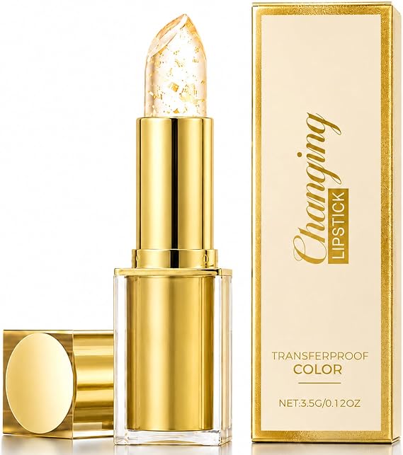 Colour Changing Lipstick PH Adjusting Lipstick, Temperature Sensitive Lip Balm with Gold Foil, Transfer Proof & Hydrating, Long Lasting Moisturizing Glossy Shine for All Skin Tones Women