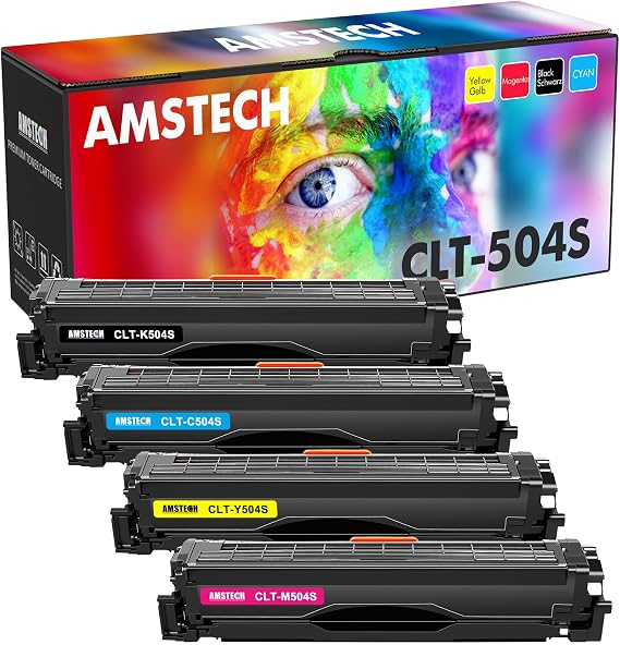 Amstech Compatible Toner Cartridge Replacement for Samsung CLT-504S CLT504S CLT-K504S Xpress C1860FW C1810W SL-C1860FW SL-C1810W CLX-4195FW CLP-415NW Printer Ink (Black Cyan Yellow Magenta 4-Pack)
