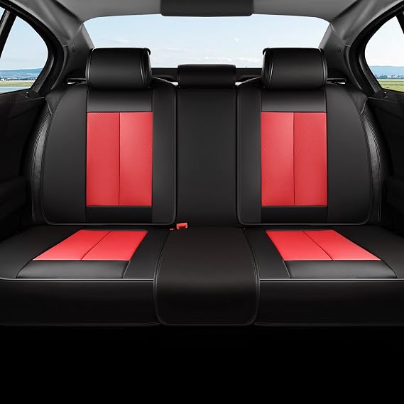 Coverado Automotive Seat Covers, Car Seat Protector for Back Seat, Waterproof Seat Covers for Cars Carseat Cover, 3-Pieces Back Seat Cover for Car, Faux Leather Universal Fit Most Cars, Black&Red