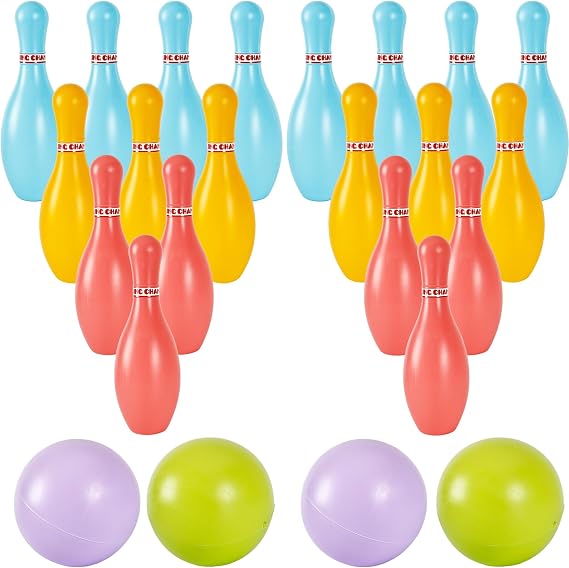 2 Pack Bowling Set Indoor Outdoor Bowling Games Include 20 Bowling Pins and 4 Plastic Ball Lawn Bowling Toy for Kids Boys Girls Family Party Birthday School Educational Gift (Color Set 1)