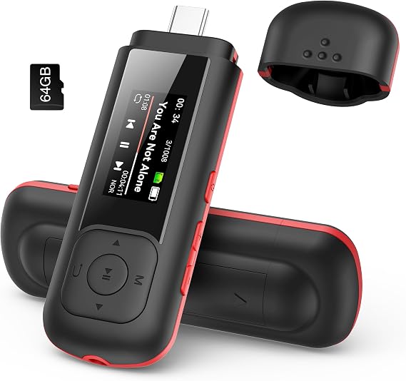 AGPTEK 64GB Portable USB MP3 Player, A55 2 in 1 Type-C & USB Music Player