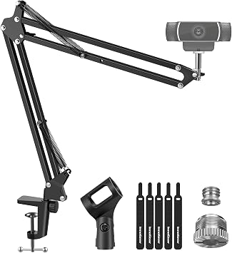 InnoGear Webcam Stand, Boom Arm Mount Stand for Logitech Webcam BRIO 4K C920 C920S C922 C922x C925e C930 NexiGo N60, 1/4"-3/8" and 3/8"-5/8" Screw for Blue Yeti Snowball Yeti Nano and Other Mics