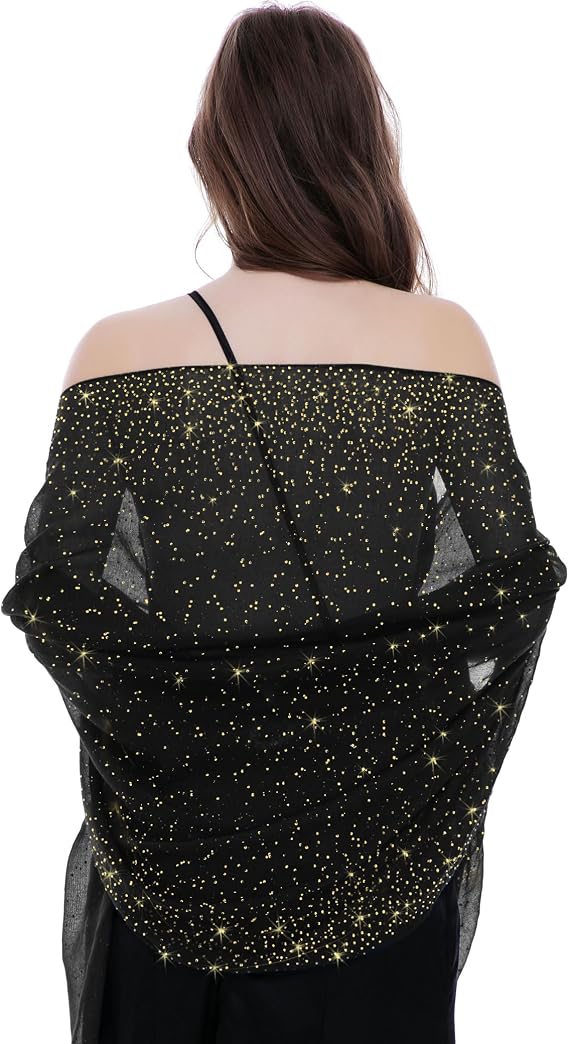 BANETTETA Starry Night Shawls and Wraps for Evening Dresses, Shiny Scarf for Womens Formal Wear