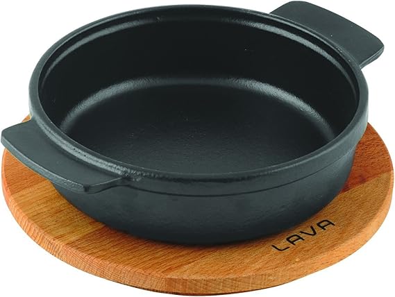 Lava, Cooking Container, LV ECO GV 14 K4, Round Casserole, Wooden Base, Diameter 14 cm, Cast Iron, Black