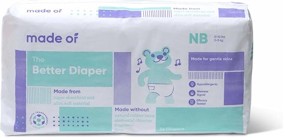 The Better Baby Diapers - Hypoallergenic Diapers for Sensitive Skin, Unscented, 10 Hour Absorbency - Pediatrician and Dermatologist Tested - Size 0 (36 Count)