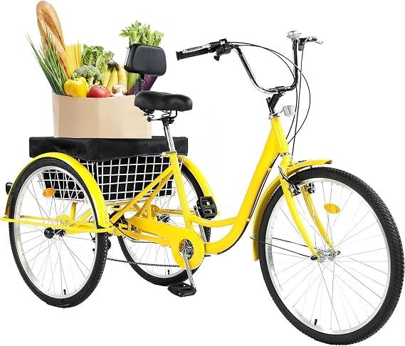 26 Inch Adult Tricycle 7 Speed, 3 Wheel Bikes Folding Tricycle for Adults for Women/Men/Seniors, Three Wheel Bike w/Front&Rear Basket for Shopping
