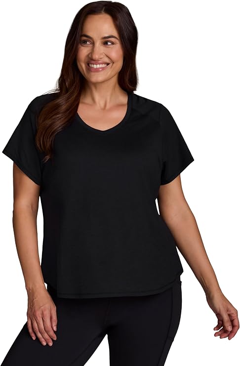 RBX Running Shirt for Women, Short Sleeve Buttery Soft Lightweight Space Dye V-Neck T-Shirt