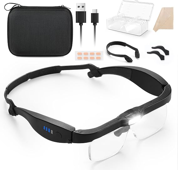 MoKo Magnifying Glasses with Light, 1X-4X Magnifier Headset