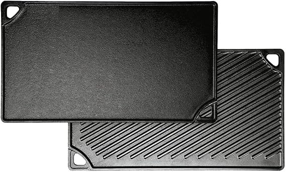 LDP3 Cast Iron Rectangular Reversible Grill/Griddle, 9.5-inch x 16.75-inch, Black Versatile Cast Iron Rectangular Reversible Grill & Griddle - Ideal for Indoor and Outdoor Cooking