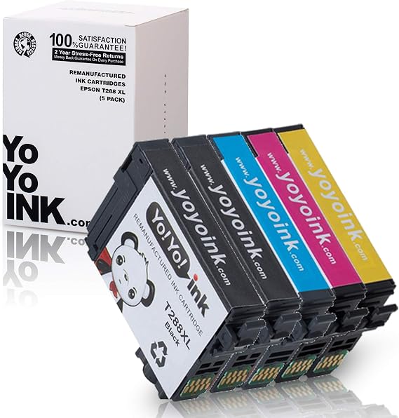 Remanufactured Printer Ink Cartridges Replacement for Epson T288XL 288 XL (2 Black, 1 Cyan, 1 Magenta, 1 Yellow, 5-Pack)