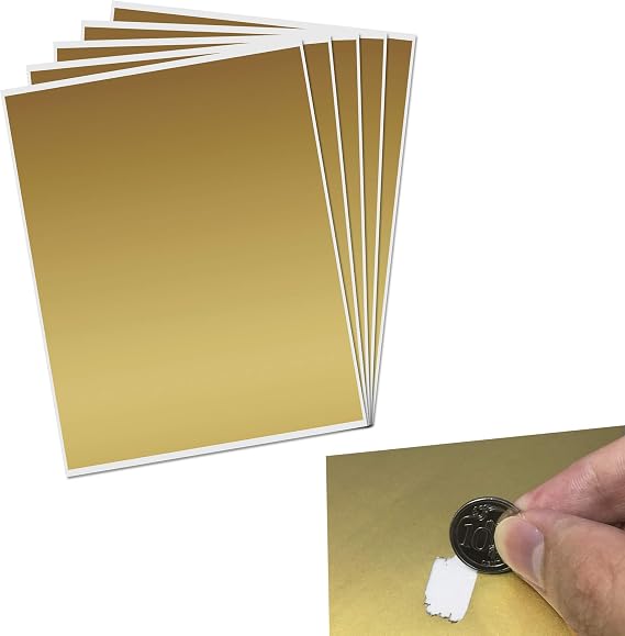 5 Sheets, 9" x 7", Gold Scratch Off Sticker Labels Large DIY Sheet