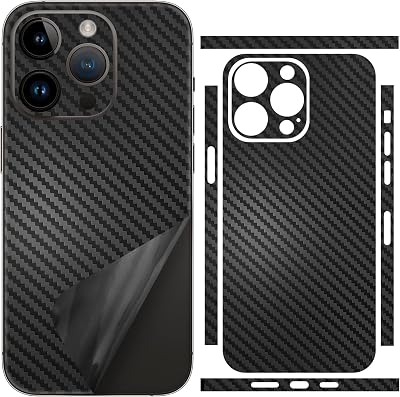 for iPhone 16 Pro Skin Wrap Carbon Phone Sticker Fiber Vinyl Ultra Thin Slim Ultralight Decal Glass Protector Film Protective for Back Side Borders Camera Frame Black