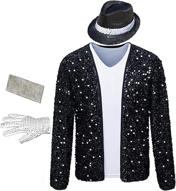 Men's Sequin Jacket Halloween Costume with Glove and Hat