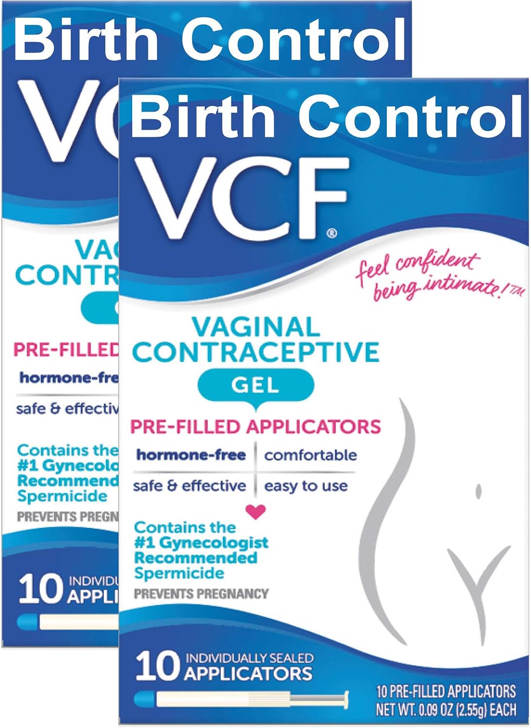 VCF Vaginal Contraceptive Gel Prefilled Applicators with Spermicide, 2 Boxes of 10 Prevents Pregnancy, Nonoxynol-9 Kills Sperm on Contact, Hormone-Free, Easy to Use, VCF Works Instantly. 20 Total