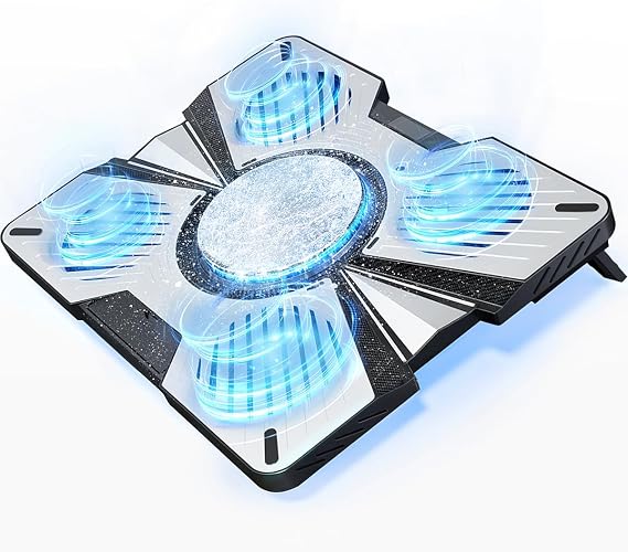 IMMOENUC Laptop Cooling Pad with 5 Fans & Peltier Device Ultra-Quiet Semiconductor Panel Cooler Stand, Adjustable Speed + Stand for 13-19 Inch Laptops (MacBook/Dell/HP) Fast Cooling Notebook