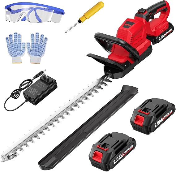 FULLYEA 20" Hedge Trimmer Cordless, 3000RPM Brushless Motor, with Batteries