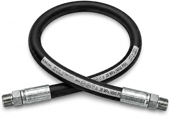 Chenango Supply 1/2" Hydraulic Hose Assembly 2-Wire Reinforced, Male NPT Male NPT, 4000 PSI Working Pressure Assembled in USA (1/2" 1')
