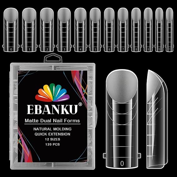 EBANKU 120Pcs Matte Dual Nail Forms Clear Poly Gel Nail Molds
