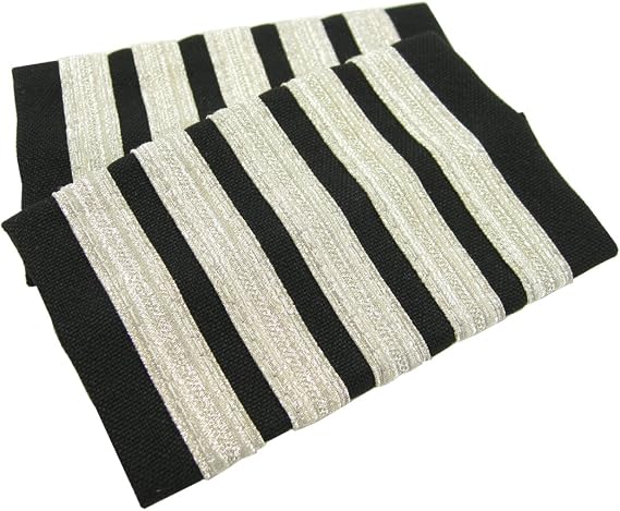 Aero Phoenix Egolets, 5 Stripe Novelty Pilot Epaulets (Silver Metallic on Black)