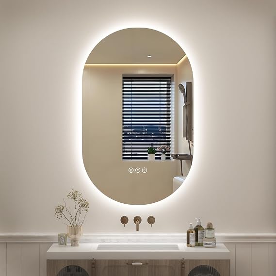 SMIROR 20x32 Oval Backlit LED Bathroom Vanity Mirror with Lights for Wall