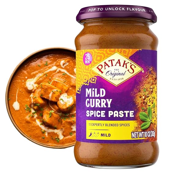 Pataks Mild Curry Spice Paste - Mild Indian Cooking Paste with Freshly Ground Spices - Ideal for Chicken, Vegetables, and One-Pot Meals - Warm Aromatic Curry Base - 10oz Jar (Pack of 1)