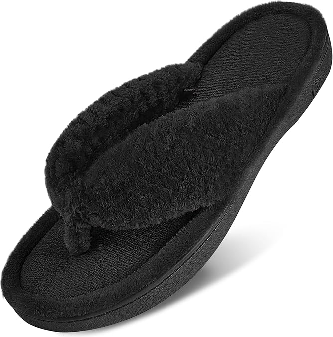 DL Women's Flip Flop Memory Foam Slippers with Cozy Terry Lining Soft Thong Slippers Slip on House Shoes with Indoor Outdoor Arch Support Rubber Sole