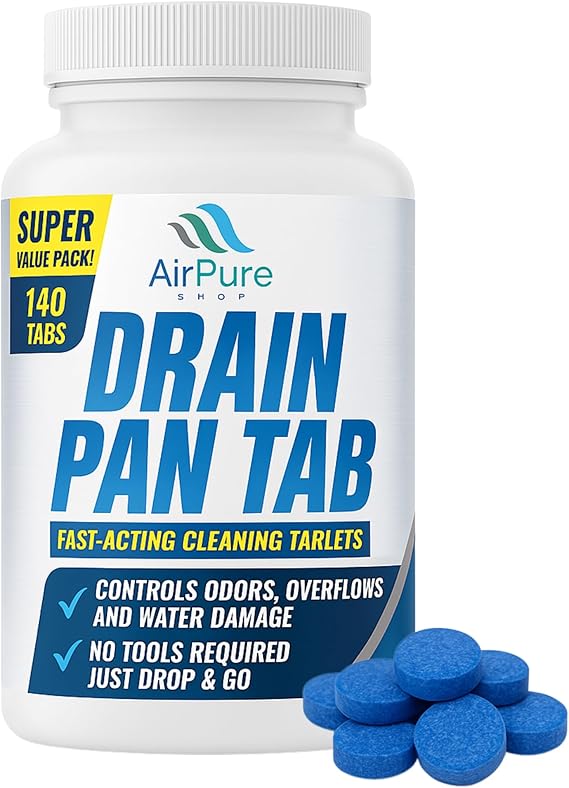 Air Pure Drain Pan Tabs - 140 Flow Treatment Tablets for HVAC & AC Condensate Pan Treatment | Prevents Overflow, Cleans Drain Lines, Eliminates Odors