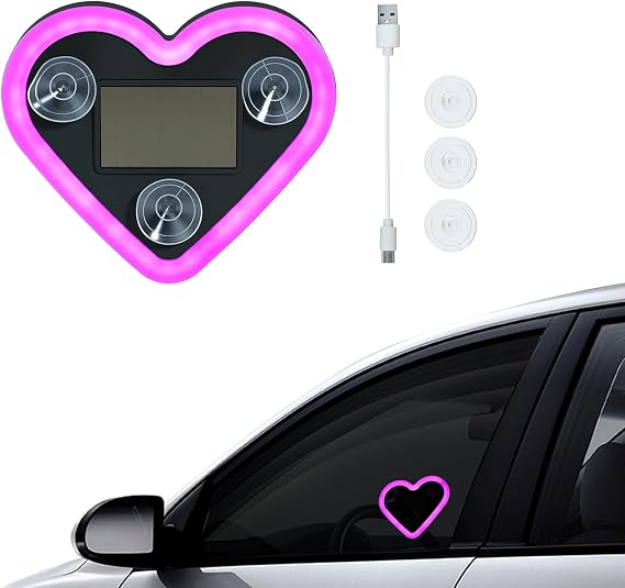 Mcbazel Car LED Ambient Light, Rechargeable Solar-Powered Heart-Shaped LED Light, 6 Lighting Modes, Romantic Car, Outdoor Decor, Ideal Gift for Couples, Women, Men - Pink (1 Pcs)