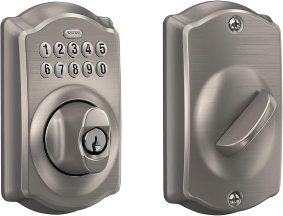 Schlage Electronic Keypad Deadbolt Lock, Camelot Trim, Satin Nickel