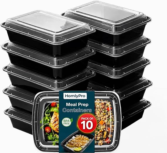 10 Pack 28oz Black Meal Prep Containers with Lids, Airtight BPA Free Reusable Food Containers, 1 Compartment Stackable Food Storage for Microwave, Freezer and Dishwasher Safe