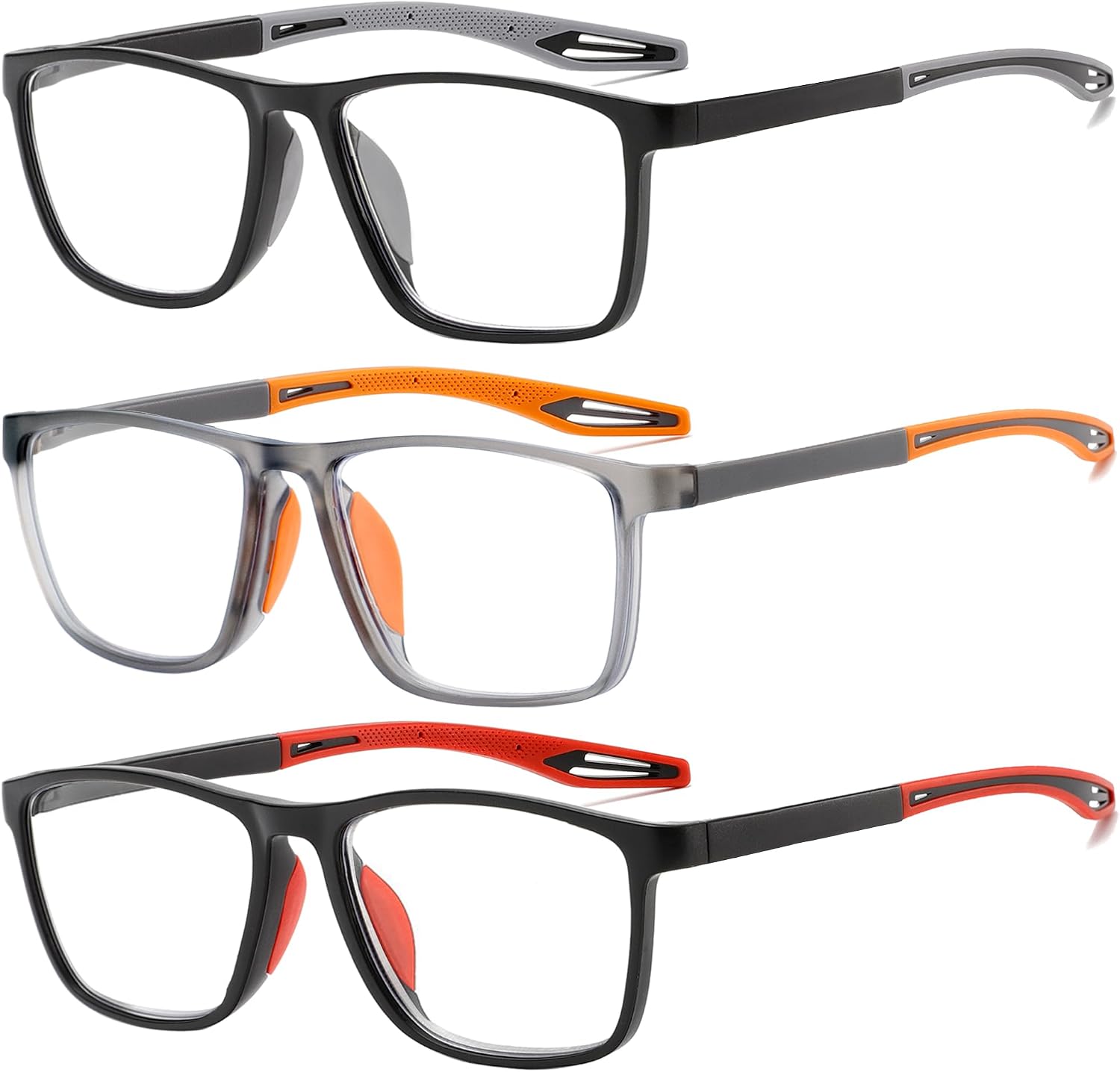 Fsread 3 Pack Reading Glasses Men Sporty Blue Light Blocking Comfortable and Flexible Lightweight Readers