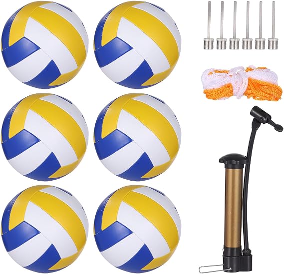 6 Volleyballs, Official Size 5, With Pump, Needles, Net Bags, For Training, Indoor/Outdoor Games
